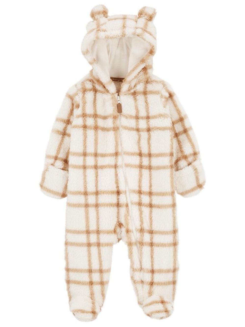 Carter’s Sherpa Plaid Bear Ear Hooded Bunting Snowsuit 6M